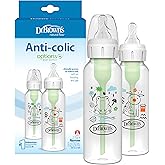 Dr. Brown's Natural Flow Anti-Colic Options+ Narrow Baby Bottle, Frog and Pig, 8 oz/250 mL, with Level 1 Slow Flow Nipple, BP