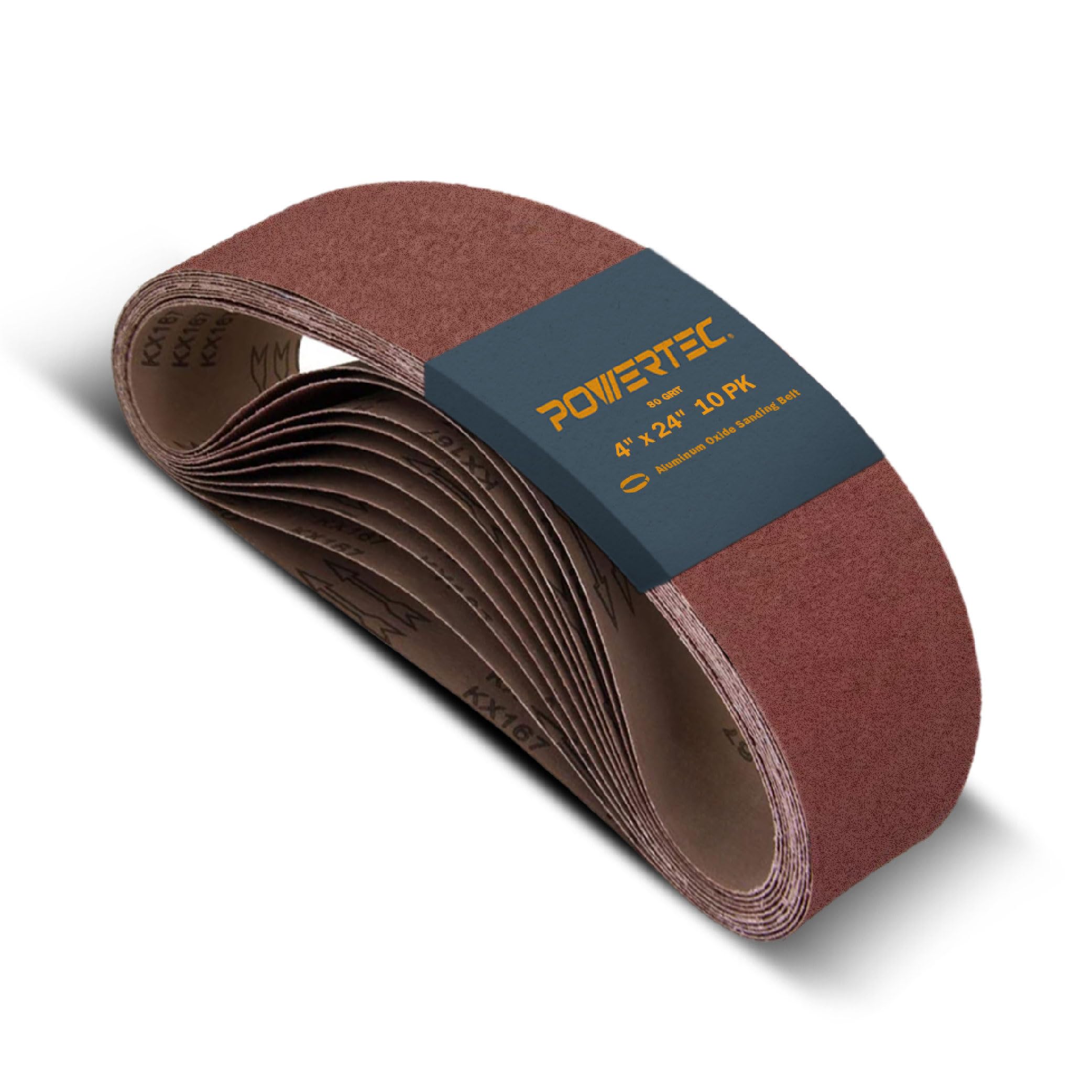POWERTEC 110090 100 x 610mm Sanding Belts | 80 Grit Aluminum Oxide Sanding Belt | Premium Sandpaper for Portable Belt Sander – 10 Pack
