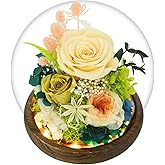 GLAMOUR BOUTIQUE Mini Christmas Tree Preserved Flower in Glass Dome w/Light - Flowers Forever Christmas Table Decor, Long Lasting Eternal Flowers Box & Bow, Unique Gift, Yellow (Color-Treated)