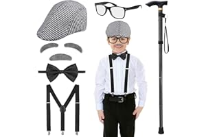 ZITURI Old Man Costume for Kids, 100 Days of School Costume for Boys, Halloween Grandpa Costume Set