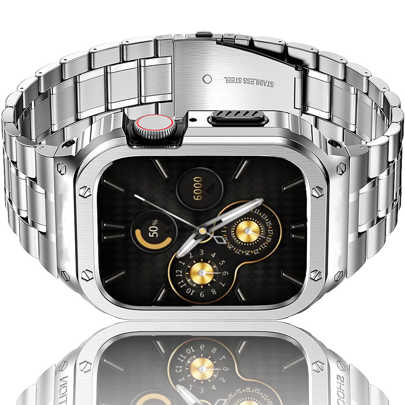 HASLFM Stainless Steel Straps with Case Compatible for Apple Watch 41m(Series 9/8/7), 40m(Series 6/5/4/SE), 38mm(Series 3/2/1), Rugged Metal Replacement Straps for iWatch 38/40/41mm Men, Silver