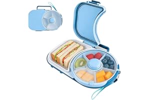 Compartmentalized Rotating Fruit Tray, Upgraded Large-Capacity Snack Spinner, Lunch Bento Box with 5 Dividers and Clear Lid. 