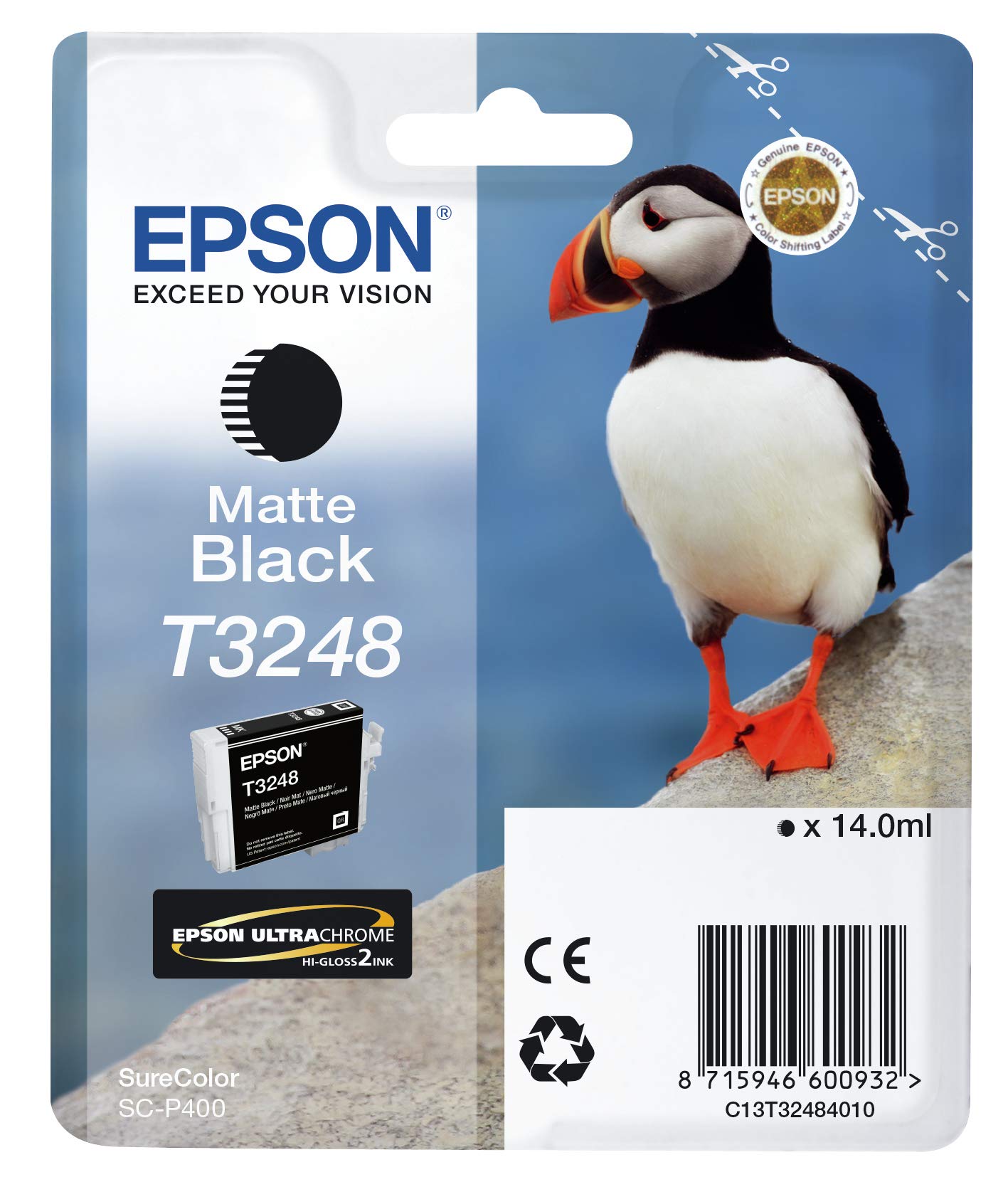 Epson C13T32484010 Ink Cartridge for Printer, Matte Black, Genuine
