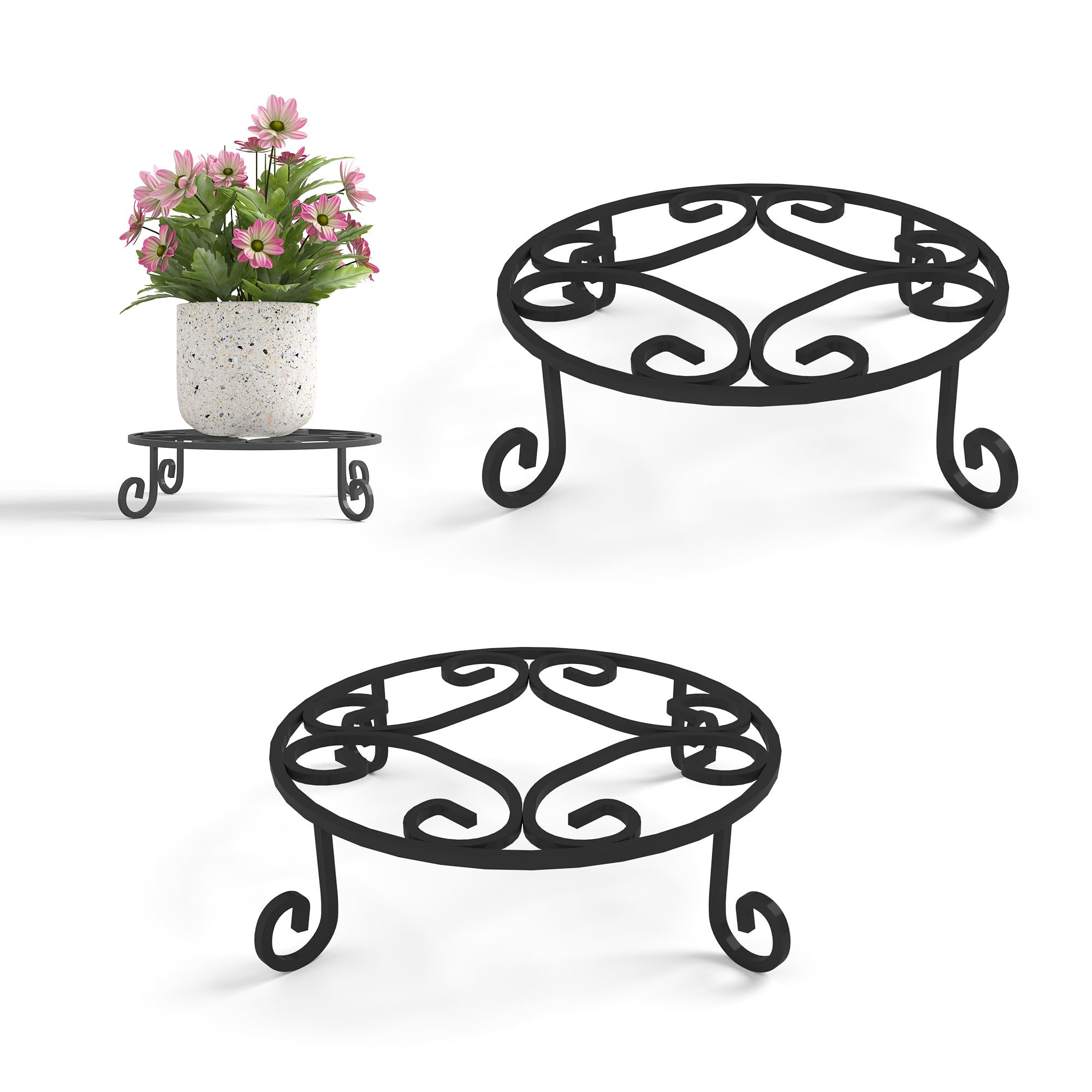 Photo 1 of PROWORX 2 Pack 10” Diameter Metal Outdoor Plant Stand Indoor, Black Heavy Duty Potted Holder, Round Anti-Rust Wrought Iron Flower Planter Pot Display Stands for Home Garden