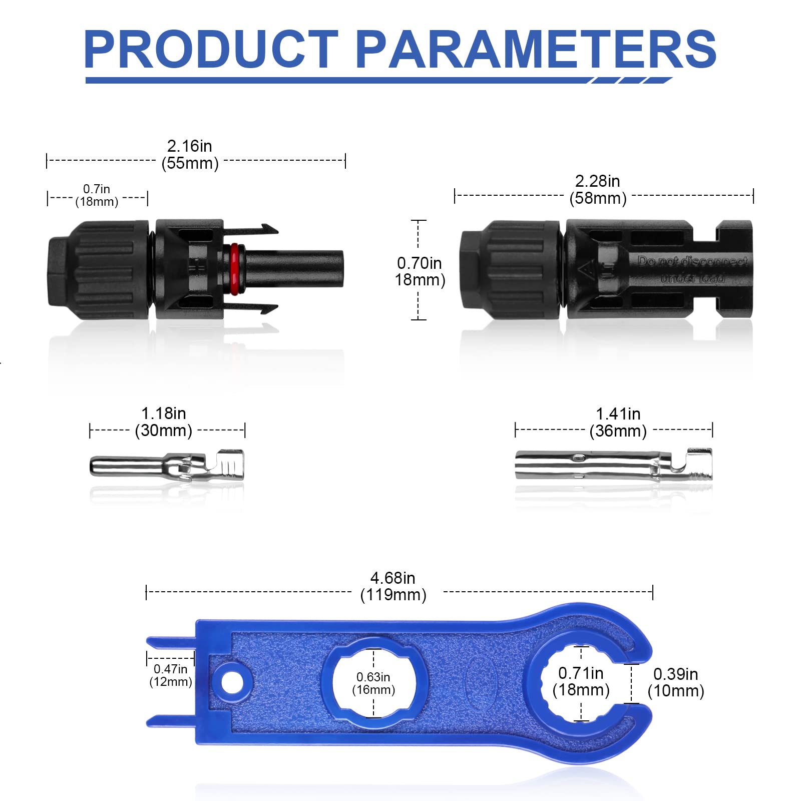 Solarpanel Stecker, 15 Paar Solarstecker, Stecker mit 2pcs Schraubenschlüssel, Photovoltaik Steckverbinder IP67 5