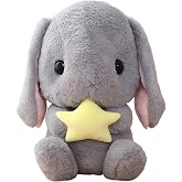 HOUPU Lop Bunny Plush 8.6in Gray Star Stuffed Bunny Kids Easter Toy | Kids Bedding Super Soft Plushies Cuddle Pillow Buddy, Skin Gentle Texture for Multi-scene Household Decoration
