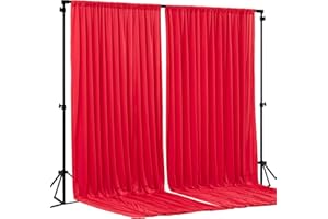 WISH CARE Red Backdrop Curtains 2 Panels-Wrinkle-Free Polyester Photography Drapes Party Photo Backgrounds for Wedding Christmas Photo Backdrops- 8 X10FT (Red)