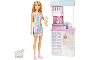 Barbie Careers Playset, Ice Cream Shop Set with Blonde Fashion Doll, Ice Cream Machine, Molds, Dough & Accessories