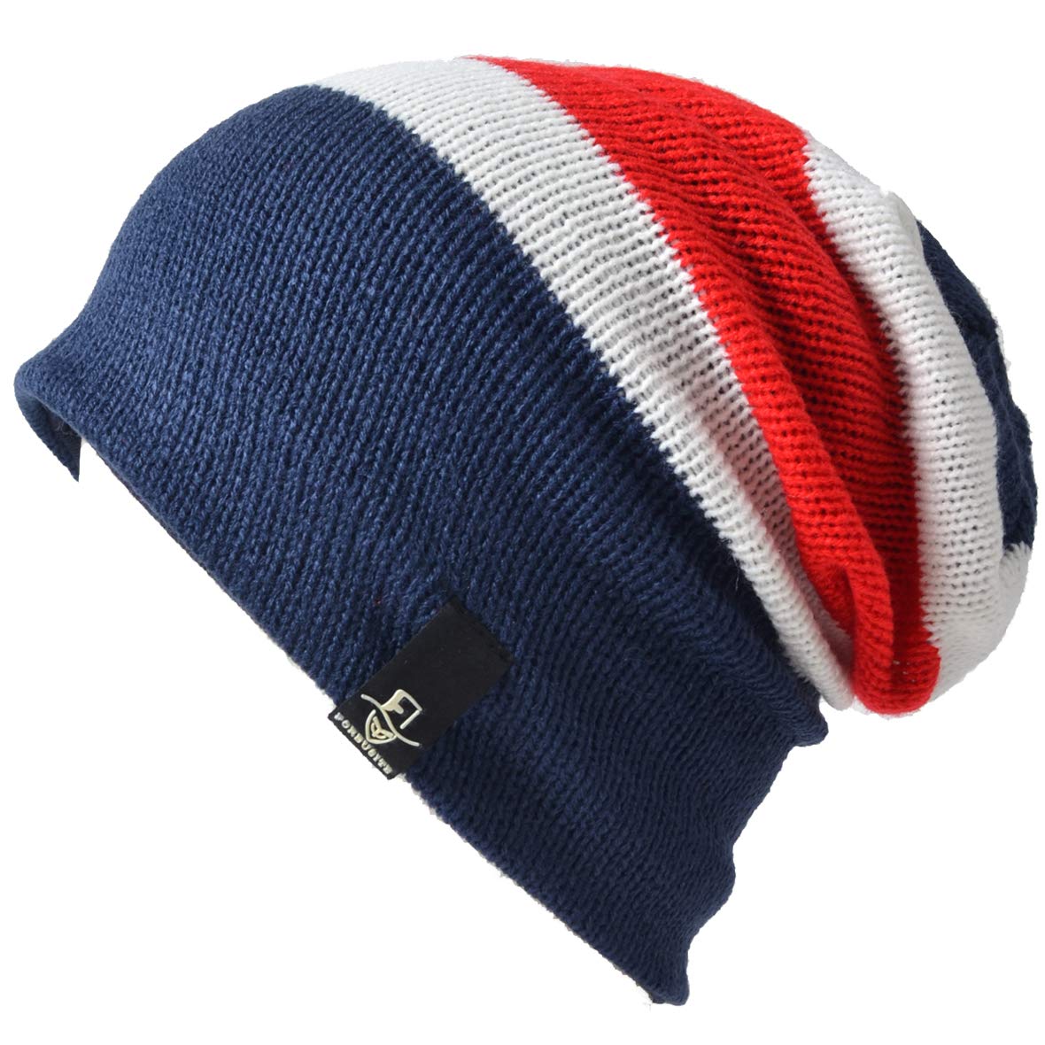 VECRY Kids Slouch Beanie Winter Hats Boys Girls Children Knitted Skull Cap (Navy/Red)
