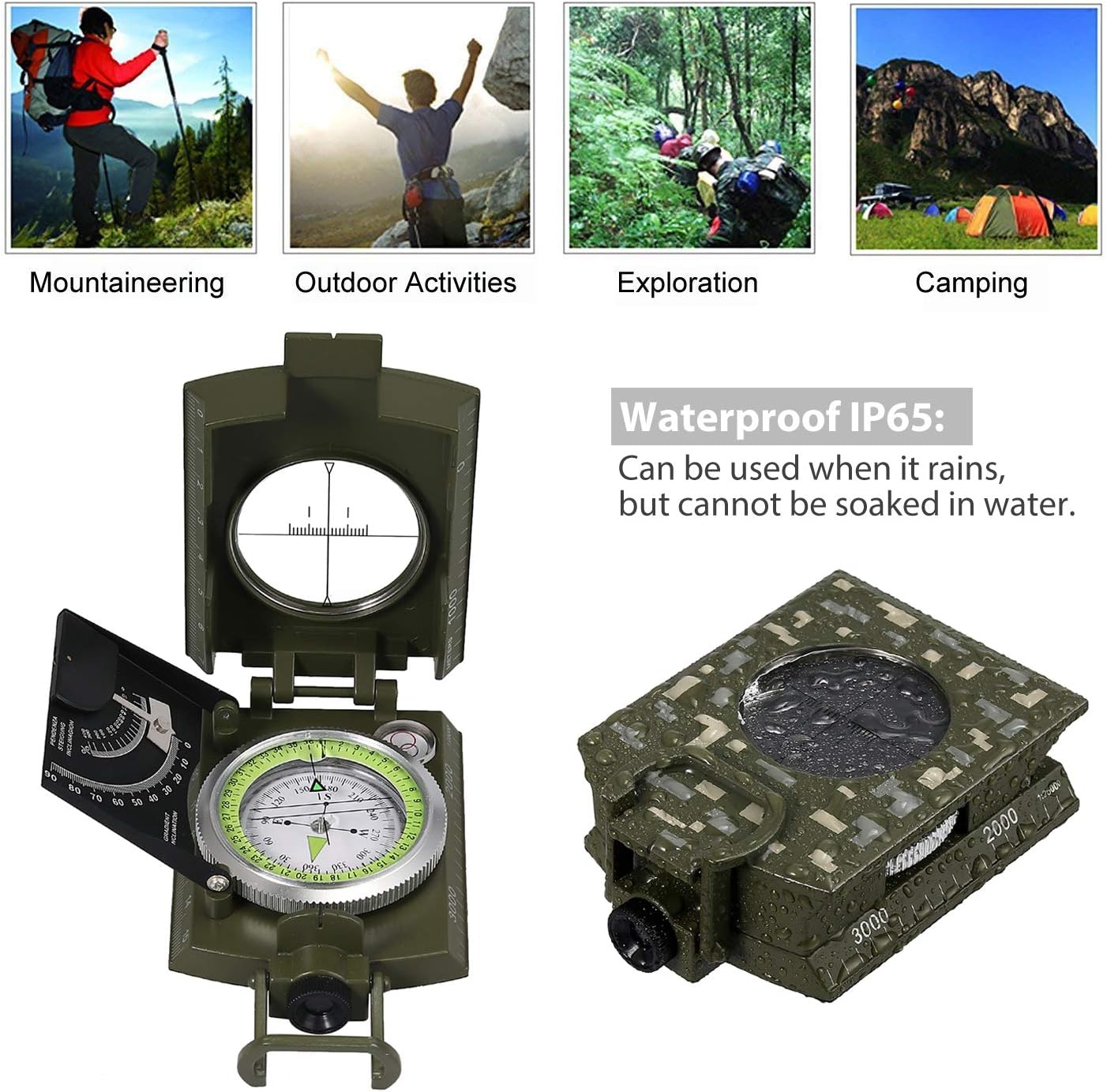 Proster IP65 Compass Camouflage with Sighting Clinometer Military Compass Metal Camping Compass Professional for Camping Hunting Hiking Geology Activities : Sports & Outdoors