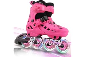 JC JORDEN Inline Skates for Kids Girls and Boys, 4 Sizes Adjustable Roller Skates Blades with Full Light Up Wheels for Women Men, Durable Outer Shell, Roller Skates 4-12 Adults