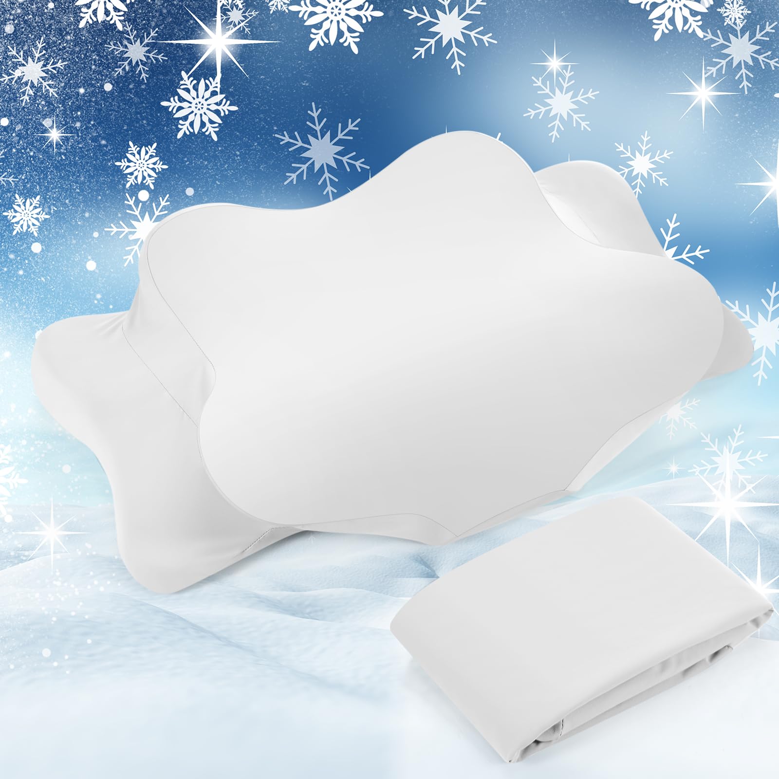 Photo 1 of *PILLOWCASE* Hahafelt Cooling Cervical Neck Pillowcase Cover (Only Pillow Case) Ergonomic Pillowcase with Zipper Breathable Pillow Cover Contour Cool Case for Side Back Stomach Sleepers(White,Standard Size)