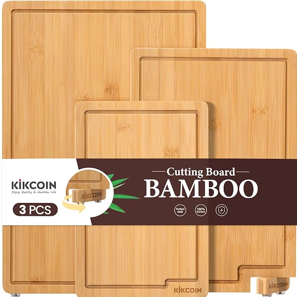 KIKCOIN BAMBOO CUTTING BOARDS FOR KITCHEN SET OF...