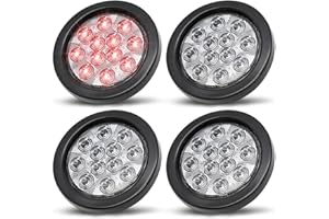 MADCATZ Trailer Tail Lights 4 Inch Clear Lens Red Round Clearance Stop Brake 12 LED For Truck RV Bus ATV Caravan Tow Tractor 3 Prong Plug Waterproof 12V DC Pack of 4