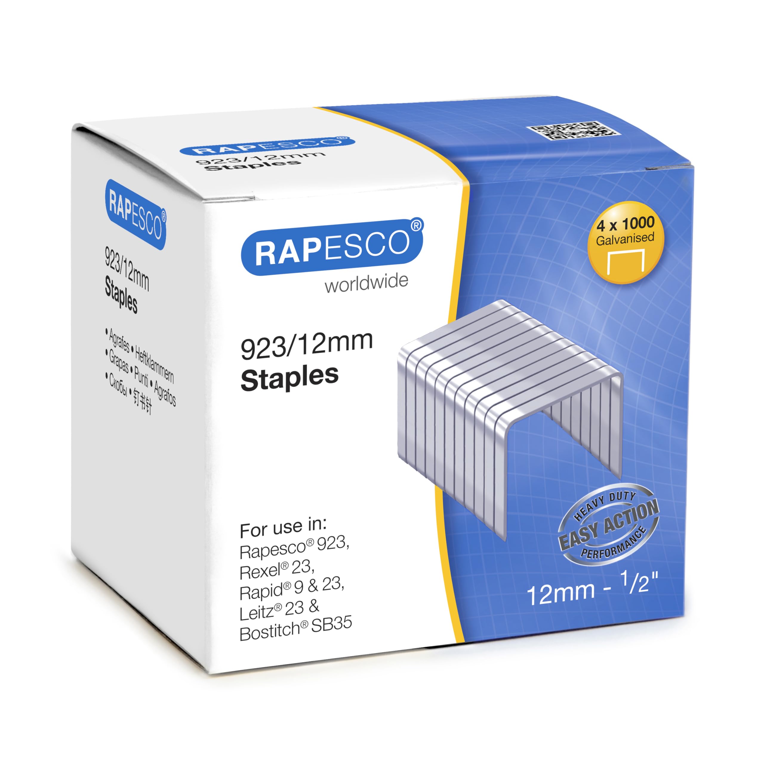 Rapesco S92312Z3 Type 923/12 mm Galvanised Heavy Duty Staples, 4000 Staples