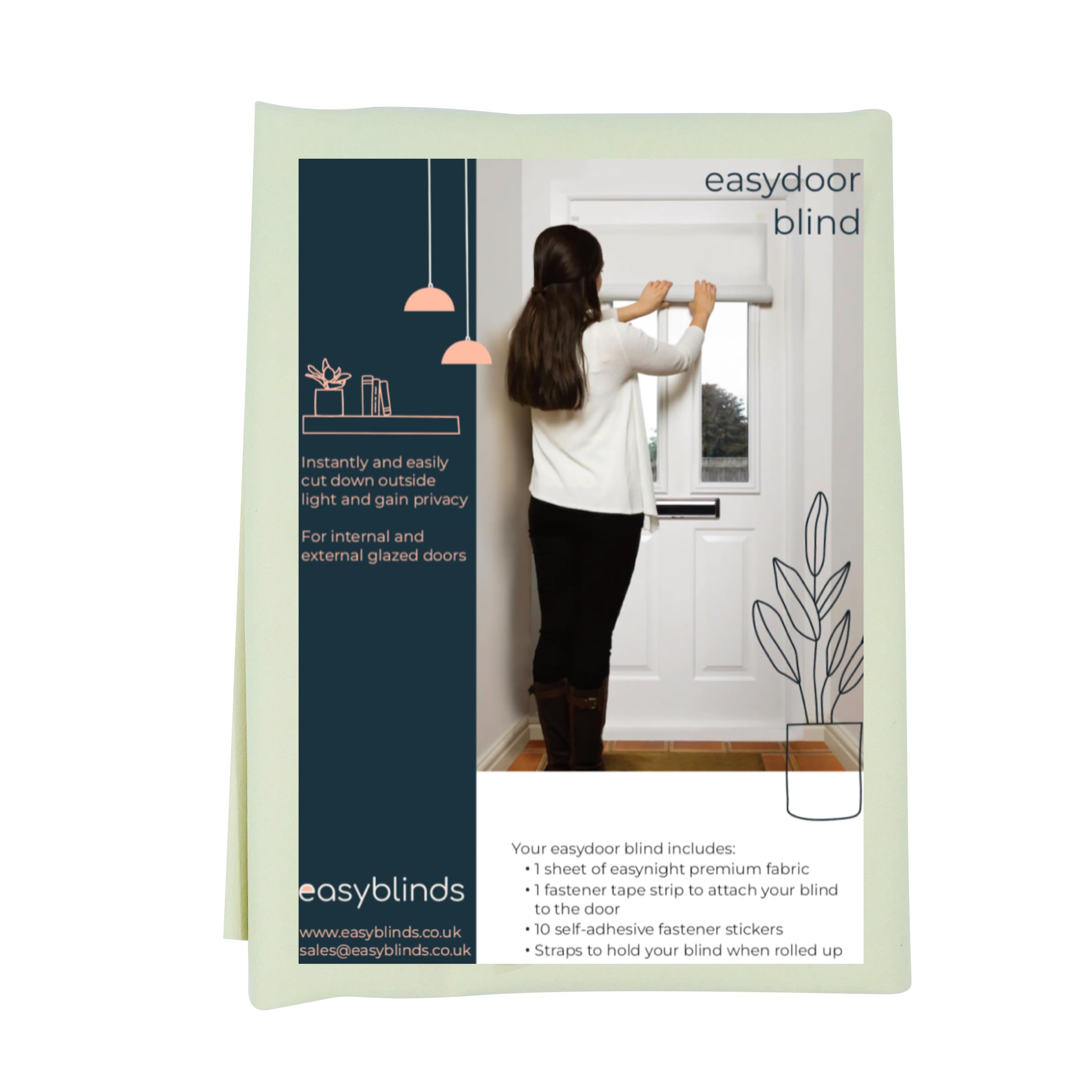 Easyblinds Easydoor blind for glazed doors, quick fix instant blind, cream, half door standard width, self-adhesive attachments, cut to size and shape as required