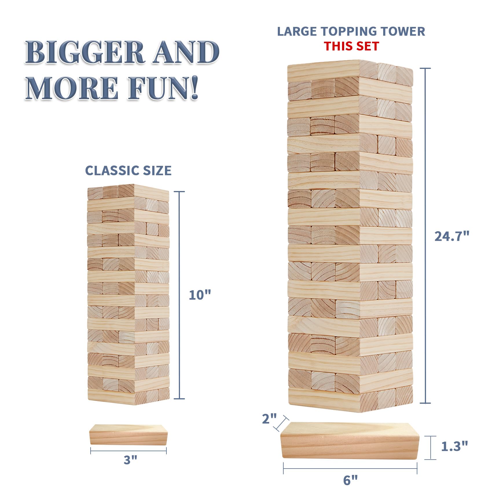 Giant Tumble Tower Games for Kids and Adults 57 Blocks New Zealand Pine Wooden Blocks Stacking to Over 4.2FT Family Game for Indoors Outdoors Yard Games for Family