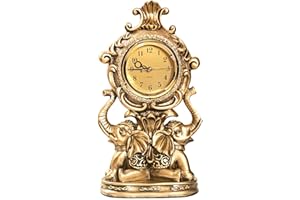 rnuie Desk Clock for Mantle Decor, Vintage Elephant Table Clock Battery Operated, Bronze Elephant Statue Mantel Clock for Living Room, Shelf, Fireplace, Home, Table Top Decor