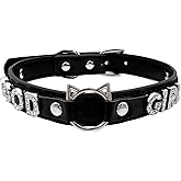 EverGlimp Black Choker For Women, Adjustable Kitten Themed Punk Pink Vegan Leather Collar Necklace With Cat Shaped O-ring and Rhinestone Letters.