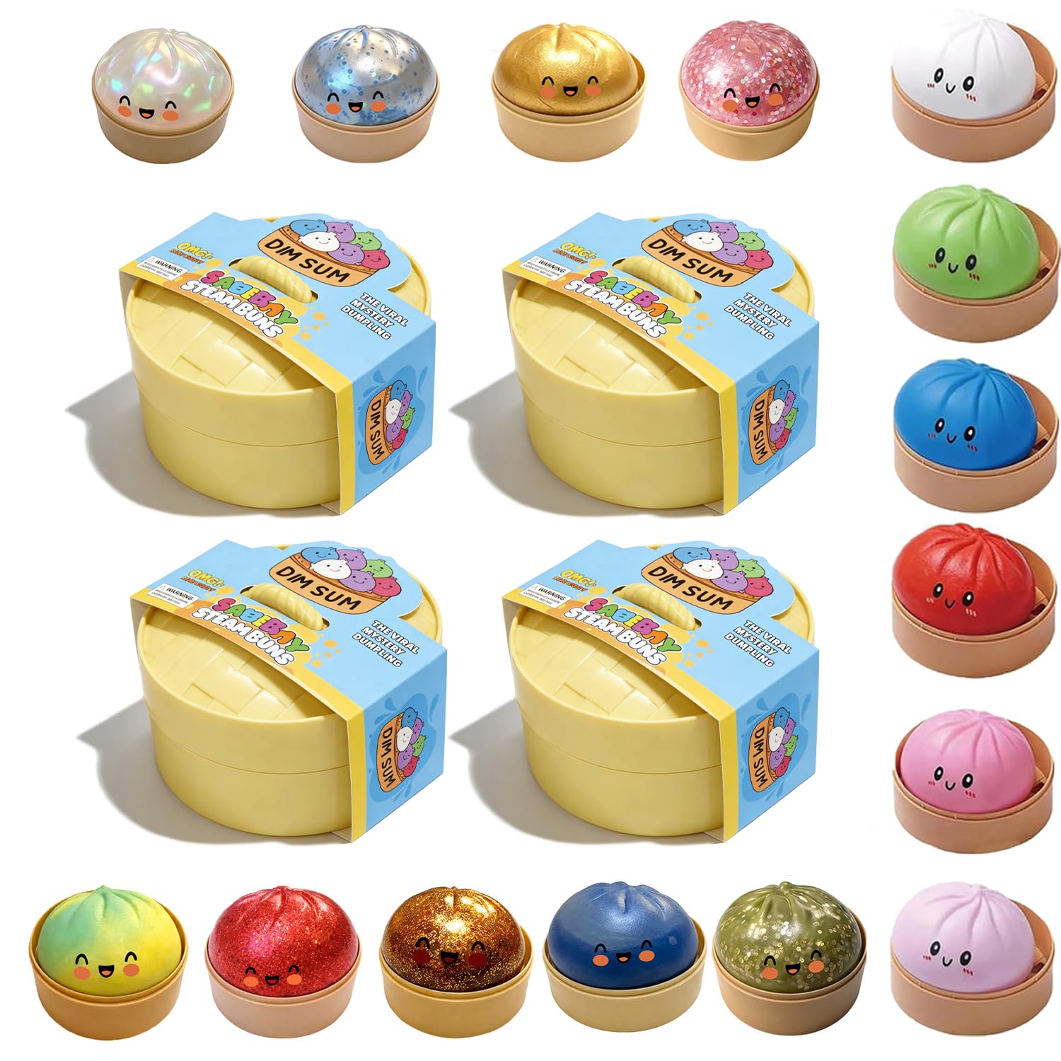 4-Pack Glitter Dumpling Squishy Set - Colorful Sensory Stress Relief Collections, Random Squishy Gift Box with Sparkly Dumplings for Party Favors & Collectibles (Random-4 PCS)