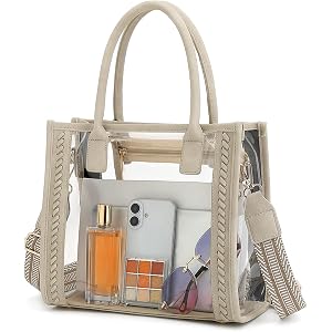 FAIME Clear Tote Bag Stadium Approved, Clear Crossbody Purse Transparent Woven Handbag for Concert, Beach & Stadium event