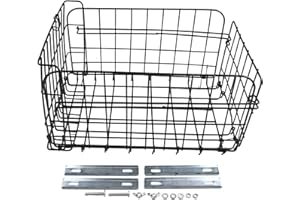 Stainless Steel Rear for Bike Basket with Folding Design, Large Capacity 37x20x27cm Cargo Carrier for Bicycle, Black