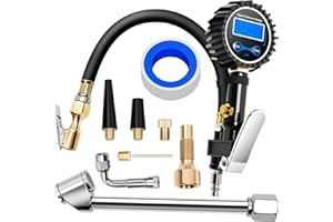 DIKTALK Digital Tire Gauge with Inflator & Deflator - LED Display & 0.1 PSI Resolution - Quick Release Valve & Heavy Duty Chuck - w/Adapter for Car, Truck, SUV, Motorcycle, RV, Balls