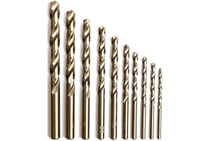 Cobalt Drill Bit Set 10 PCS, M35 Jobber Length Twist Drill Bits Kit for Hard Metal, Cast Iron, Stainless Steel, Wood and Plas