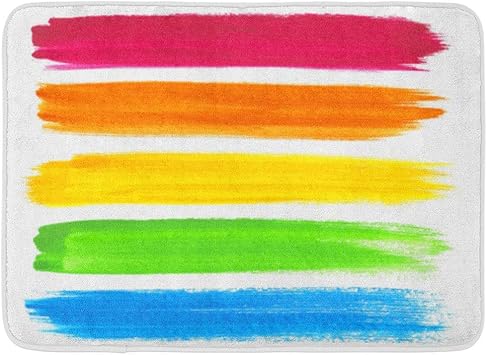 Rongpona Badematte Orange Streifen Grune Farbe Bunte Aquarell Pinselstriche Gelbe Farbe Weisse Form Badezimmer Dekor Teppich Amazon De Kuche Haushalt