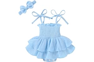 YOUNGER TREE Baby Girl Clothes Infant Summer Romper Dress Sleeveless Bodysuit Jumpsuit with Headband Toddler Outfits