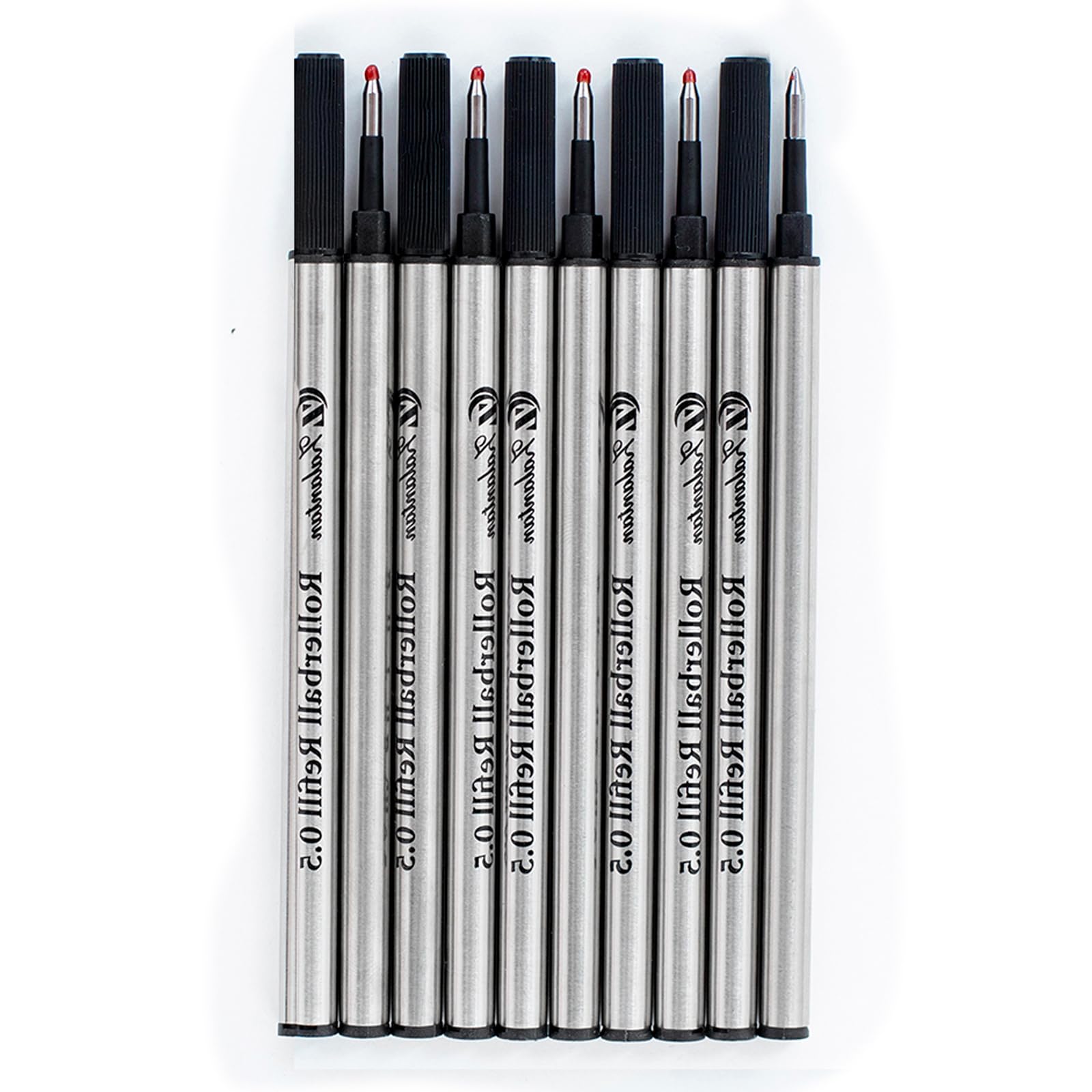 Zalantan Black Rollerball Pen Refills 10pcs, Replaceable Ballpoint Pen Refills, Roller Ball Fine Point 0.5mm, Quick Dry, Large Capacity