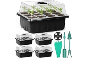 Sfee 5 Pack Seed Starter Tray Kit, 60 Seedling Trays with Humidity Dome and Base Greenhouse Grow Trays, Reusable Mini Propaga