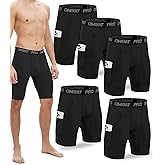 Antoyo 5 Pack Compression Shorts Men with Pocket Spandex Athletic Baselayer Shorts Quick Dry Compression Sports Underwear