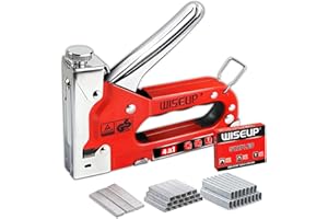 WISEUP Upholstery Staple Gun for Wood Heavy Duty with Staples,4 in 1 Manual Power Adjustment Brad Nail Stapler Gun for Wood,Craft,Wire,Cable,Fabric,Furniture,DIY (4 in 1 Basic kit)