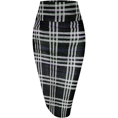 H&C Womens Premium Nylon Ponte Stretch Office Pencil Skirt Made Below Knee Made in The USA