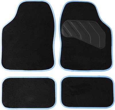 Sakura Pastel Black Floor Mats with Light Blue Trim Full Set of 4