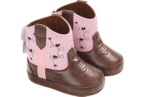 Baby Leather Western Cowboy Boots Infant Moccasins High Top Booties Toddler Soft Sole Non-Slip First Walking Shoes