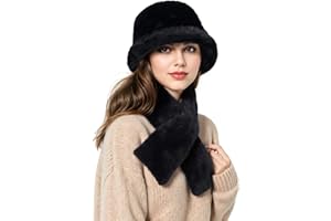 TOBEHIGHER Bucket Hat Scarf Set for Women, Faux Fur Winter Hats for Women, Thick Neck Warmer Scarf for Women