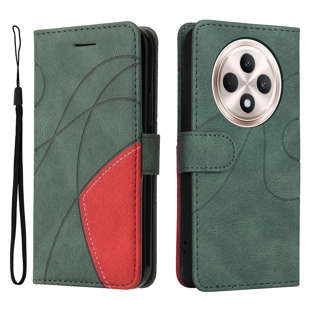 XINNI Protective Phone Case for OPPO Reno 12 F 5G/OPPO Reno 12 FS 5G, PU/TPU Vintage Flip Leather Shockproof Cover Magnetic Book Style Wallet, Green