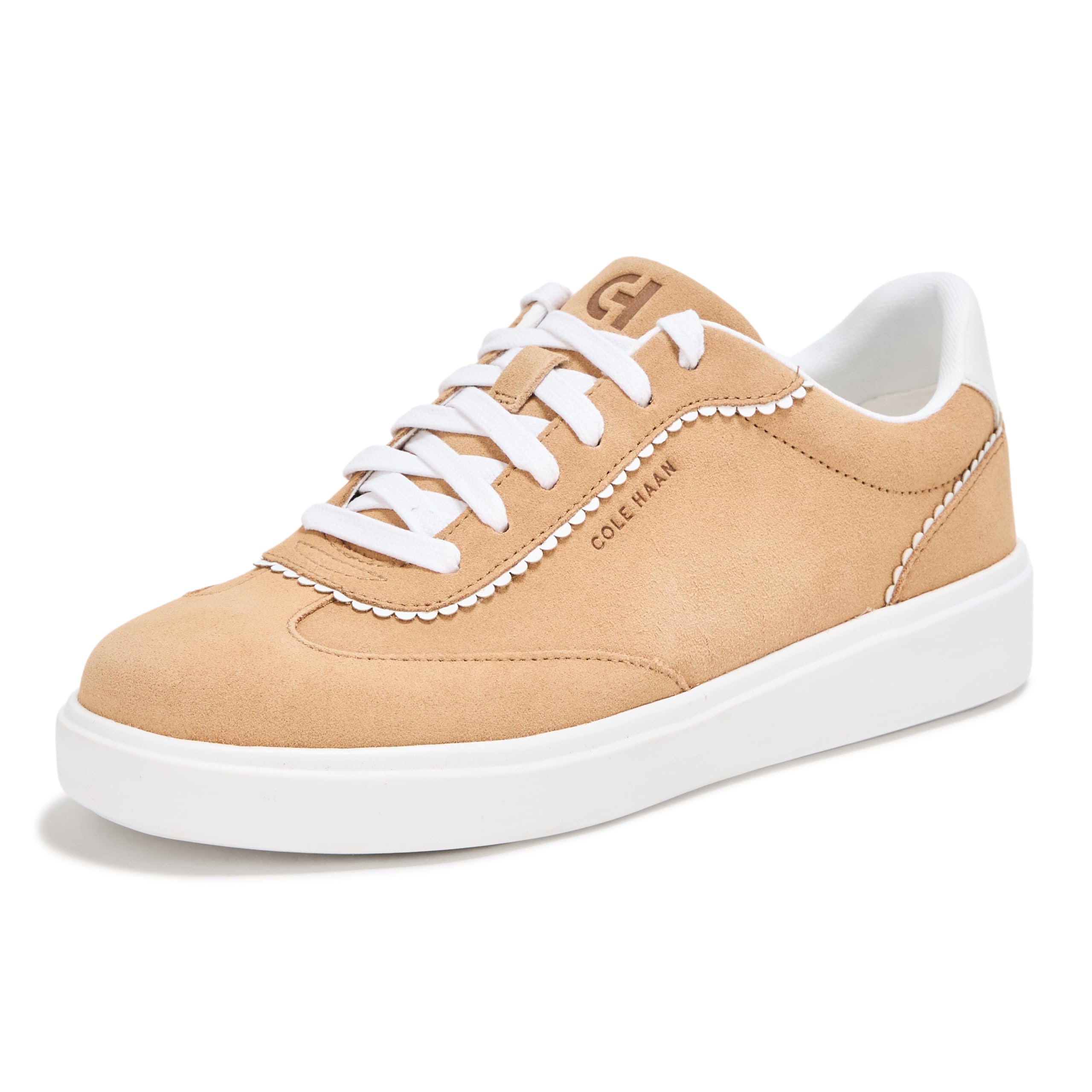 Cole Haan Women’s Grand Crosscourt Arlowe Sneakers, Tuscan Sand Suede/White Leather, 6-B US