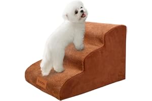 Lesnox Foam Dog Stairs/Steps, 3 Tiers Pet Ramp/Ladder with Waterproof Cover for Bed Couch Sofa, Dog Stair for Small Dogs Cats with Old/Injured, 15.7" H Brown…