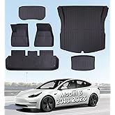 Wekar Floor Mats for Model 3 2023-2018 - Full Set All Weather TPE Front, Rear, Cargo & Sub-Trunk Mats, 6-Piece Custom Fit