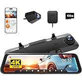 WOLFBOX G850 12" 4K Rear View Mirror Camera with 5.8GHz WiFi and Voice Control, Smart Mirror Dash Cam Front and Rear, Backup 