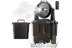 DUSFAN Misting Fan, 6L Bucket Portable Misting Fans with Remote, 20000mAh Rechargeable Battery Portable Fan for Outdoors Patios, Camping Fans 270° Adjustable, Hanging & Lighting for Outdoor Cooling