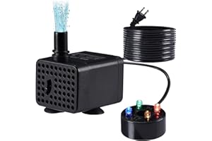 Quauli 70GPH Mini Submersible Fountain Pump with LED Lights(260L/H, 3W), Ultra Quiet Aquarium Submersible Water Pump, Adjusta