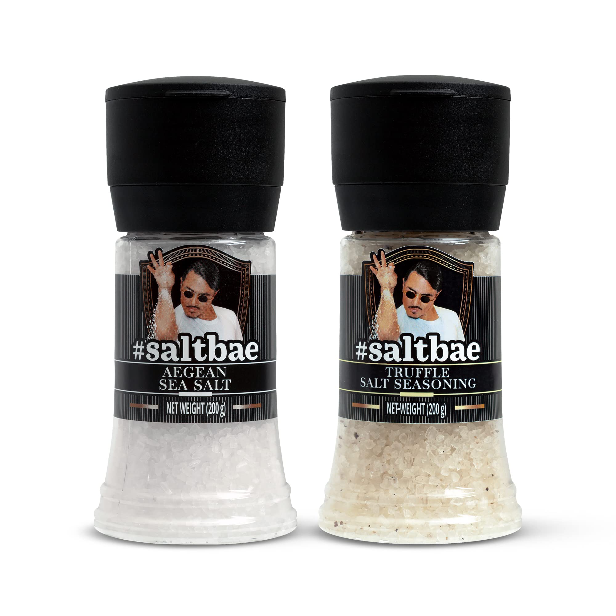 SaltBae Duo Pack Salt Seasonings - 2 pcs high quality salt seasonings for any home cook or grillmaster - ideal as giftset for BBQ parties - Aegean Sea Salt & Truffle Salt