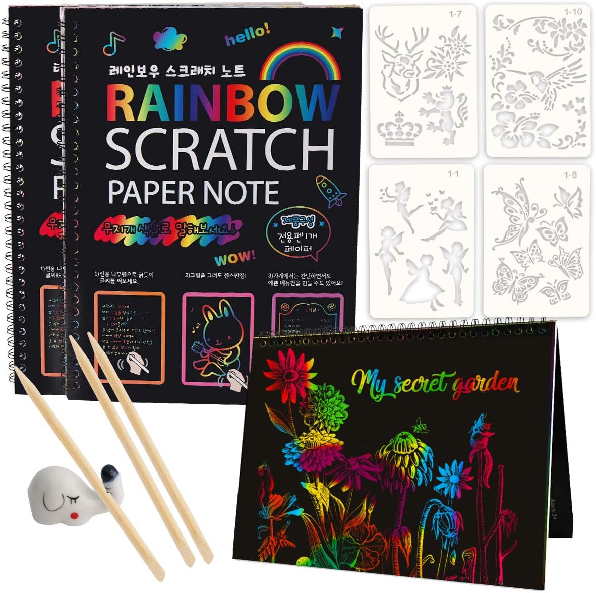 Mocoosy Scratch Art for Kids- 3 Large Rainbow Scratch Notebooks, Magic Scratch Art Paper Pads