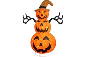 Yumhum 3.9 FT Pre-Lit Halloween Pumpkin Decorations Outdoor for Porch, Plug in 120 Orange LED 8 Twinkle Modes Light Up Pumpkin Decorations with Witch Hat, Pop Up Jack-o-Lantern Indoor Halloween Decor
