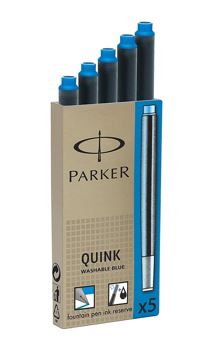Parker S0116210 Quink Ink Cartridges Blue Washable x 20 (4x5)