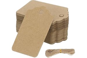 PATIKIL 100 Pcs Blank Gift Tags with String, 2x1.2 Inch Kraft Paper Tags Gift Bags Tags Rectangular Wave Label with Holes for